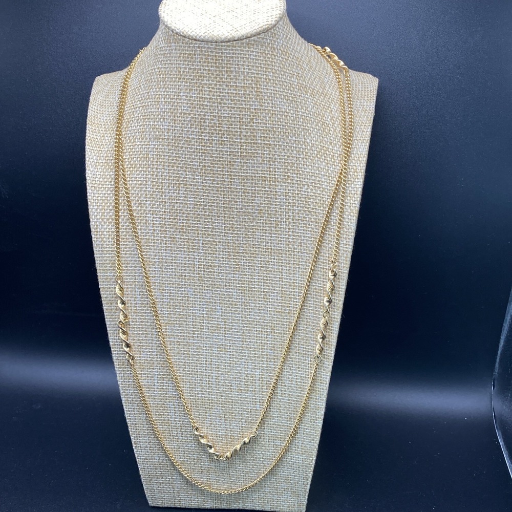 Vendome Gold Tone Necklace Vintage Long Twist Bar Link Chain 52"